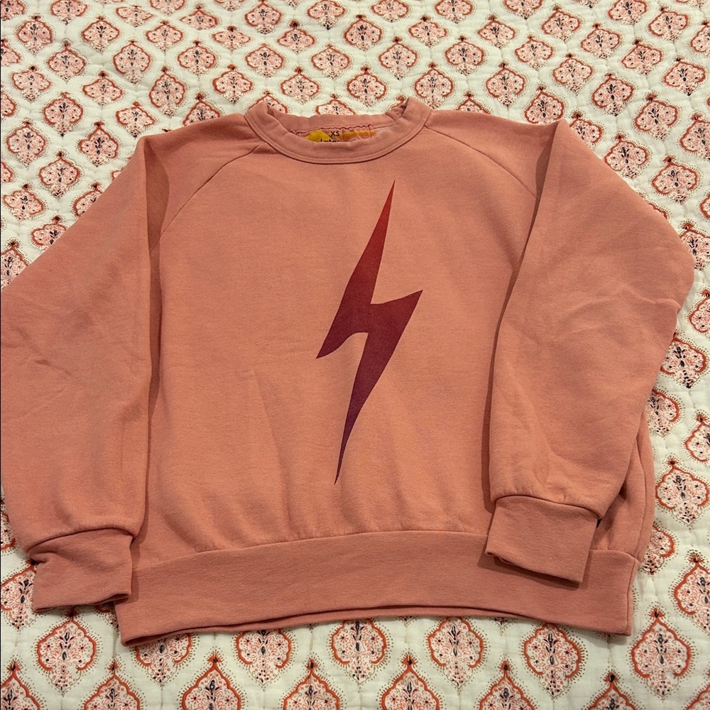 Aviator Nation Lightning Bolt Pink Crewneck Sweatshirt